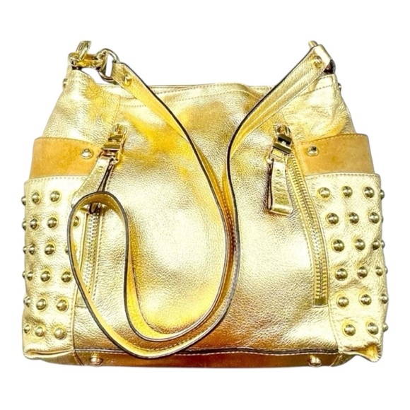 B Makowsky Metallic Gold Studded Shoulder Bag Y2K - Picture 2 of 4